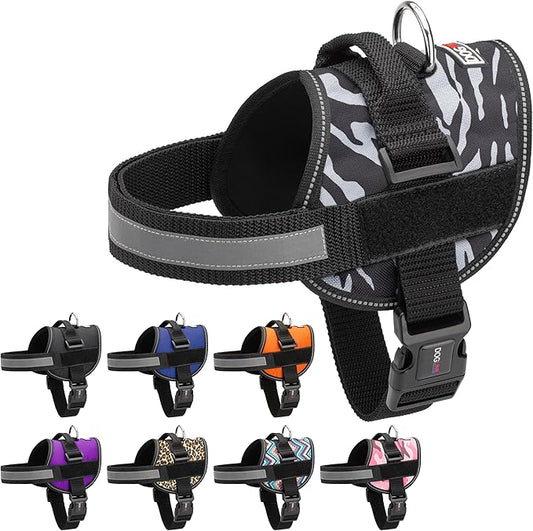 Dogline Dog Harness, Reflective No-Pull Adjustable Vest with Handle for Walking, Training, Breathable, No - Choke Harness for Small, Medium or Large Dogs Room for Patches Zebra Black/White S 18"-24"-PurrikoPets