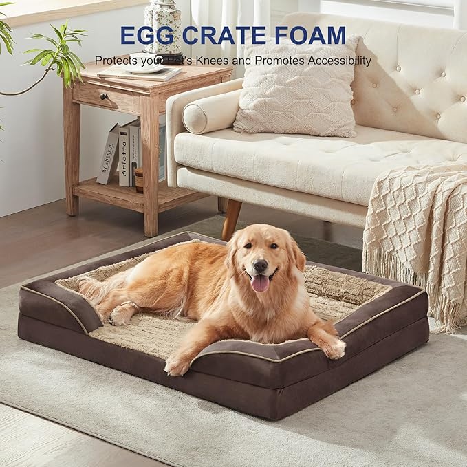 FURTIME Orthopedic Dog Bed for Medium Dogs - Washable Dog Sofa Beds Medium, Supportive Foam Pet Bed with Removable Washable Cover, Waterproof Lining and Nonskid Bottom, Khaki-PurrikoPets
