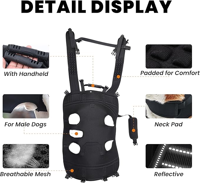 Dog Lift Harness Backpack Carrier for Large Dogs, Full Body Sling with Handle, Dog Harness for Joint Injuries, Arthritis, Ideal for Stairs, Elderly Dogs (Black X-Large 29-50 LBS)-PurrikoPets