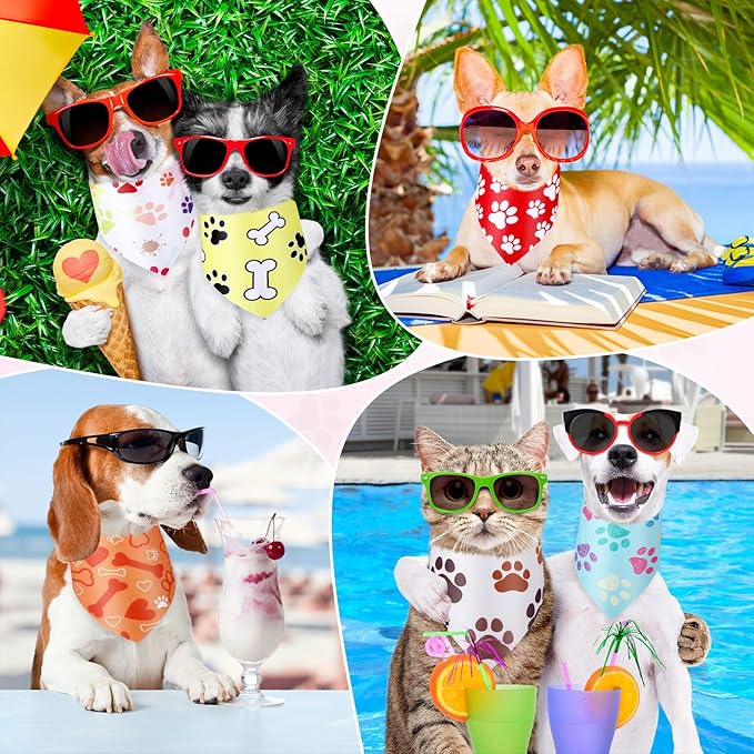 Abbylike 50 Pcs Paw Print Dog Bandanas Bulk Soft Triangle Scarves for Pets Party Costume Doggie Walking Photo Props Bibs for Pets Shops Adoption Events Halloween Party Gifts(25.6 x 17.7 x 17.7 Inch)-PurrikoPets