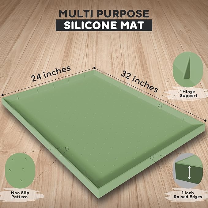 32x24x1” XL Dog Food Mat - All Purpose Under Sink Liner, Washer and Dryer Covers for The Top, Silicone Griddle Mat for Blackstone - Raised Edges Dog Mat for Food and Water Prevent Spill, Waterproof-PurrikoPets