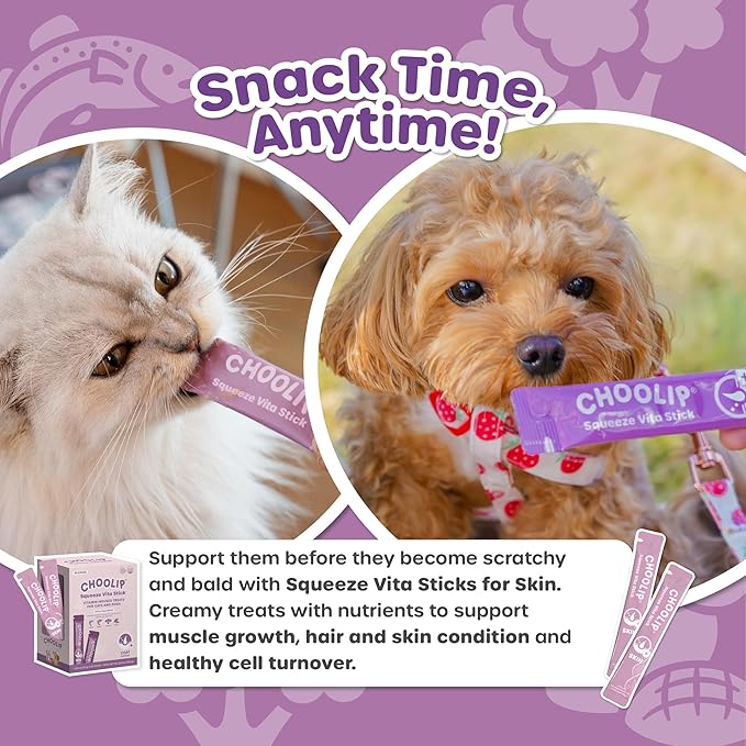 Grab & Go Squeeze Vita Stick Lickable Treats for Dogs & Cats. 49 Coat Support Sticks with Essential multivitamins. Soft and Tasty Paste for All Life Stages, Supporting Coat Health-PurrikoPets
