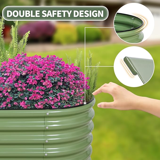 1MORE Galvanized Raised Garden Bed- Planter Garden Boxes Outdoor, Raised Beds for Gardening, 4x2x1.4ft Metal Garden Bed Kit for Vegetables Flower, Planter Raised Bed with Protective Tape & Tools.Green-PurrikoPets