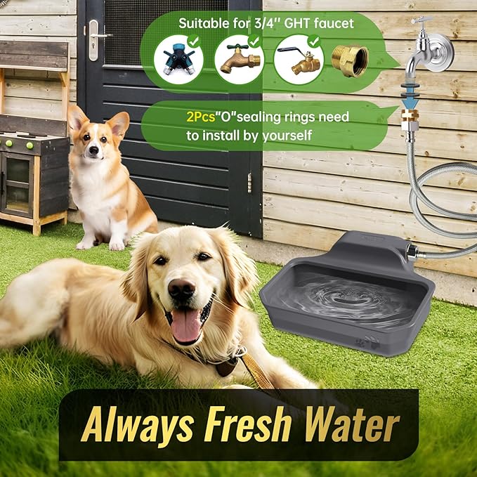 135OZ Automatic Water Dispenser for Large Dogs Patented Outdoor Dog Water Bowl Dispenser Automatic Dog Feeder Fit 3/4'' GHT Faucet Dog Waterer Include Water Hose Extra-Large Drinking Area-PurrikoPets