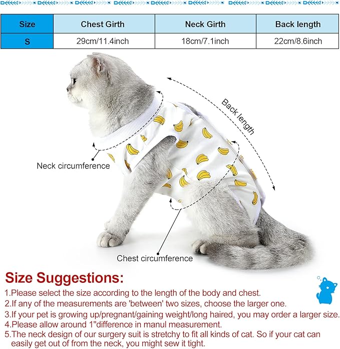 4 Pieces Cat Recovery Suits Body Wraps Breathable Kittens Recovery Clothes for Cats Small Dogs Abdominal Weaning(Banana, Football, Strawberry, Donut,S)-PurrikoPets