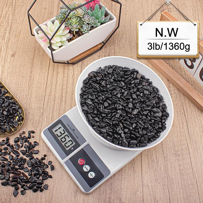 3 Lb Black Obsidian Crushed Stone Crystal Chips Bulk, Betta Fish Tank Gravel Rocks Irregular Shaped Marbles Pebbles for Aquarium, Vase Fillers, Succulent Plants Decor-PurrikoPets