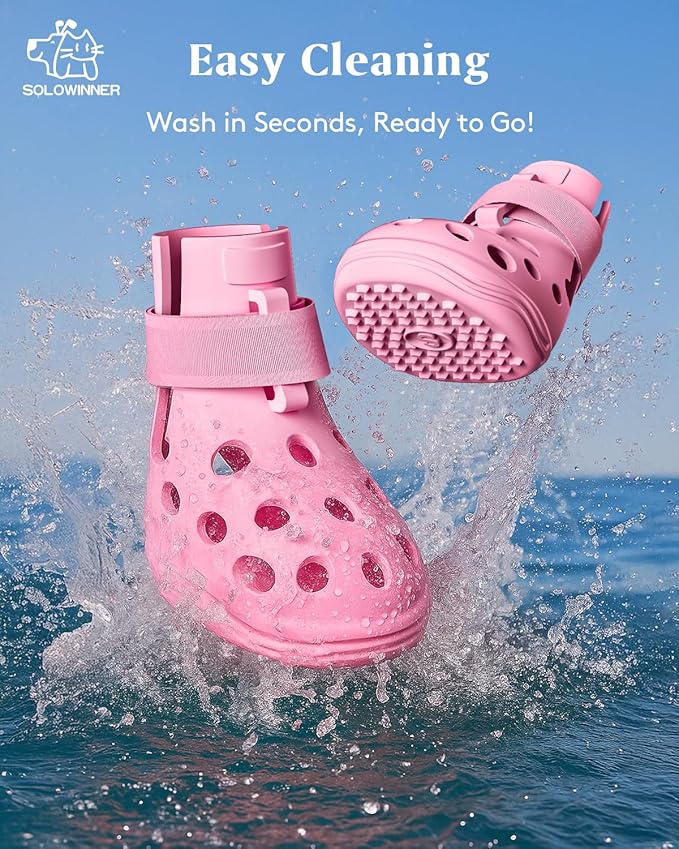 Dog Shoes for Hot Pavement, Breathable Dog Boots Paw Protectors with Adjustable Straps & Non-Slip Sole, Easy On & Off, Waterproof, Easy-Cleaning (Pink, S)-PurrikoPets