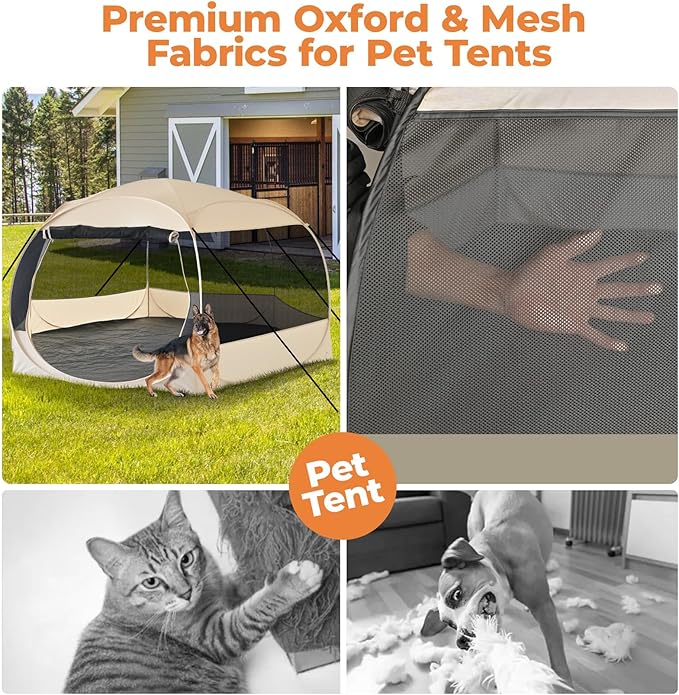 EighteenTek XXLarge Popup Portable Dog Houses, 10'x4.8'H Assembly-Free Gazebo-Style Dog Cot Cat Playpen Screen Pet Tent Sun Shade Shelter Dog Bed with Canopy for Outdoor Anti-Bugs with Leakproof Floor-PurrikoPets