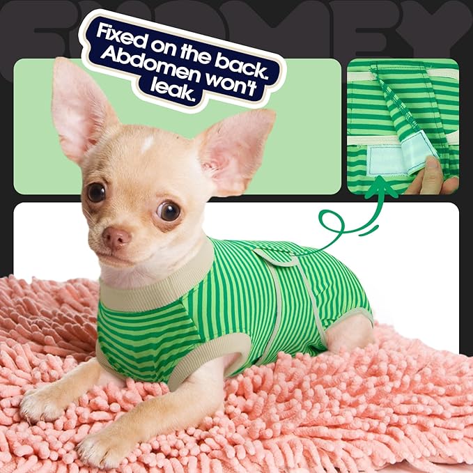 FUAMEY Dog Recovery Suit Male,Dogs Surgery Neuter Suits Puppy Spay Shirts for Female Protect Dog's Skin Anti Licking Abdominal Wounds Doggie Onesie Pet Bodysuit Alternative to Cone Green Stripes XXL-PurrikoPets