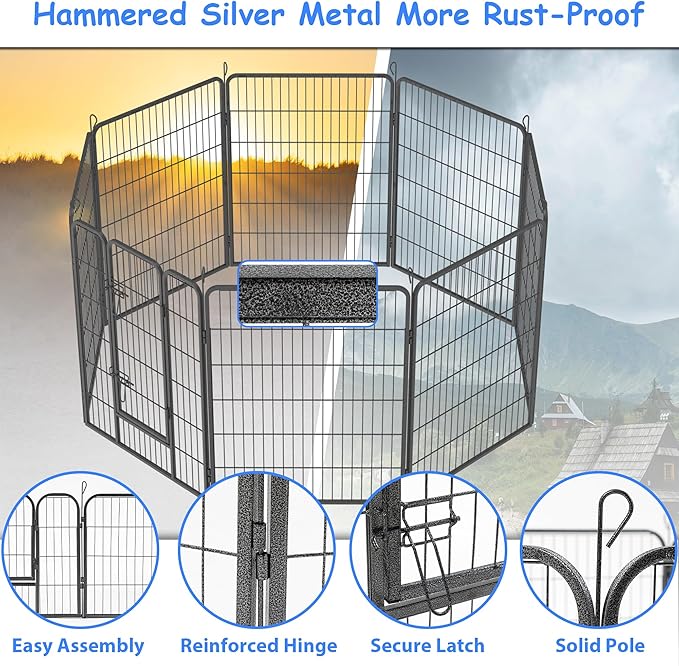 Dog Playpen, Outdoor Dog Fence, 8 Panels, 40" H Dog Pen for Medium/Small Dogs, Heavy Duty Metal Pet Fence with Gate, Portable Dog Fence for RV Camping and Yard (Black)-PurrikoPets