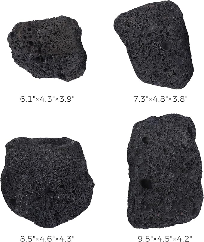 6-8 Inches Large Natural Black Lava Rock 4 PCS Aquarium Rocks for Aquascaping, Aquarium Landscaping, Terrariums, Fish Tank Decoration, Vivariums, Paludarium, Reptile and Amphibian Enclosures-PurrikoPets