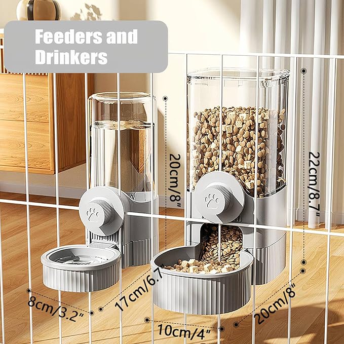 GKYZBB Hanging Automatic Food Water Dispenser,Rabbit Feeder Guinea Pig Water Bottle Food Feeder for Ferret Guinea Pig Rabbit Bunny Cage Accessories (Grey, 520ml+1200ml)-PurrikoPets