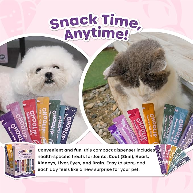 Grab & Go Squeeze Vita Stick Lickable Treats for Dogs & Cats. 49 Variety Support Sticks with Essential multivitamins. Soft and Tasty Paste for All Life Stages-PurrikoPets