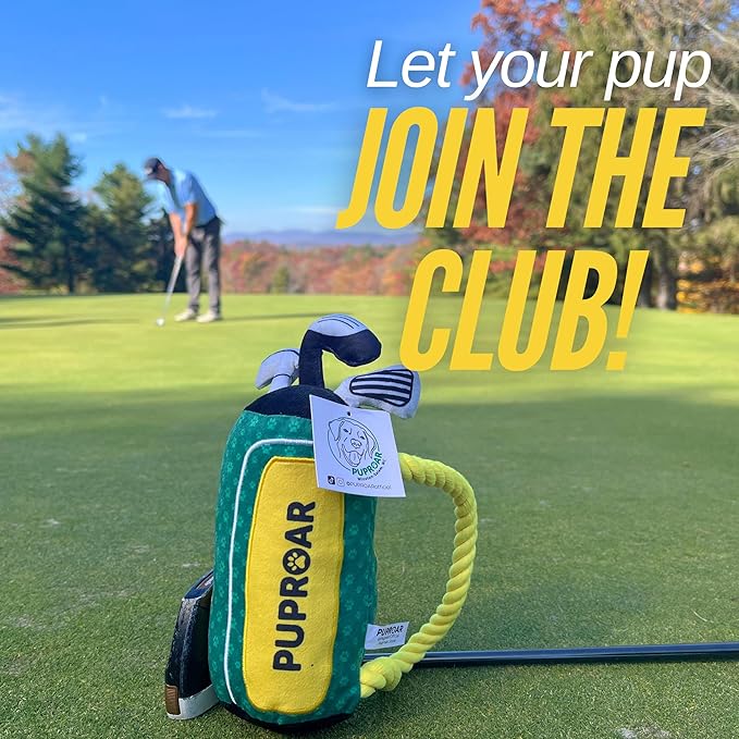 Golf Dog Toy – Birthday Dog Toy, Funny Plush Squeaky Puppy Gift with Rope & Crinkle, Golf Bag Gift-PurrikoPets