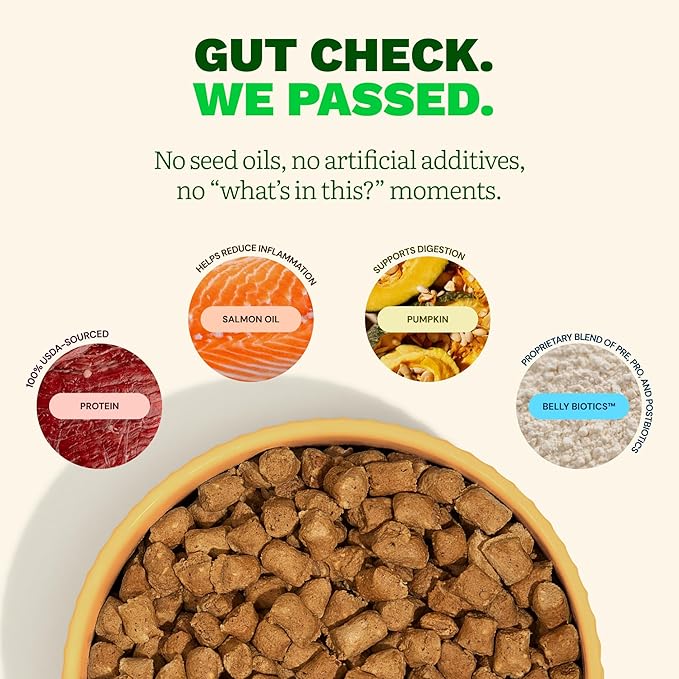 Get Joy Gut Health Fresh Freeze Dried Raw Meal, Beef Recipe, 16 Ounce Bag, Dog Food for Dogs of All Breeds and Life Stages, PhD Animal Nutritionist Formulated, USDA Beef, Made in USA-PurrikoPets