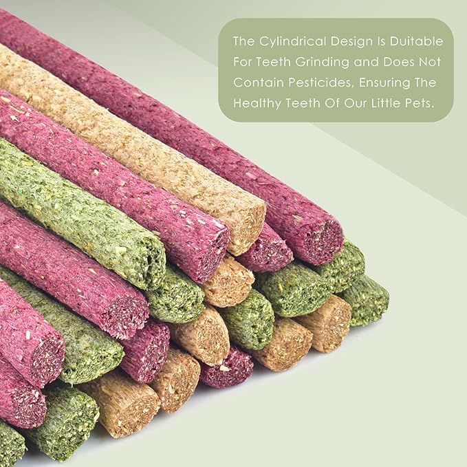 ERKOON Timothy Hay Sticks,Rabbit Chew Toys for Teeth Natural Molar Sticks Rabbits Treats for Bunnies, Chinchilla Guinea Pigs, Gerbil, Hamster (25 Pcs)-PurrikoPets