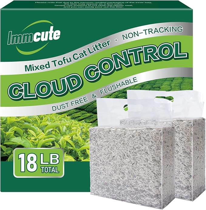 18lbs Mixed Tofu Cat Litter Clumping, Low Dust, Lightweight, Ultra Absorbent and Fast Drying, Natural Pea Husk Bentonite Kitty Litter (9lbs×2bags)-PurrikoPets