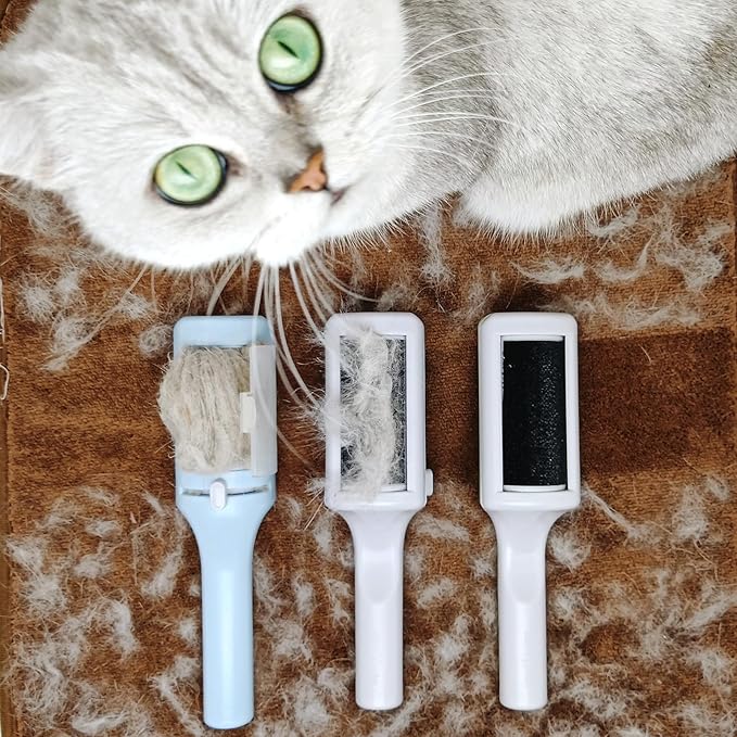 3 Packs Pet Hair Remover Roller Lint Brush and Reusable Lint Roller Dog & Cat Hair Remover for Rug, Furniture, Couch, Car, Carpet, Clothes and Bedding Multi-Surface Fur Removal Tool-PurrikoPets