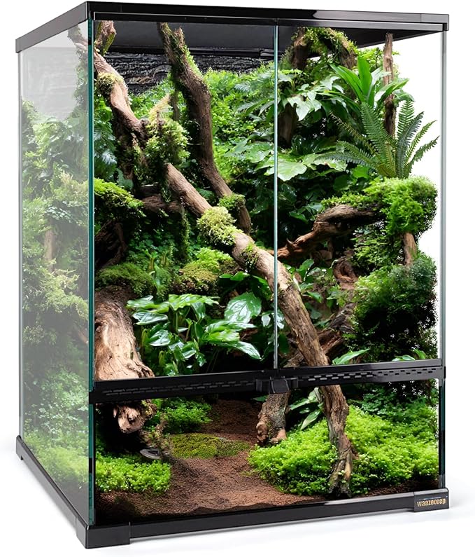 30 Gallon Tall Reptile Glass Tank Terrarium 18"x18"x24" Large Habitat Enclosure for Gecko,Lizard,Chameleon,Frog,Snake,No Install Needed and Come with Tank Background-PurrikoPets