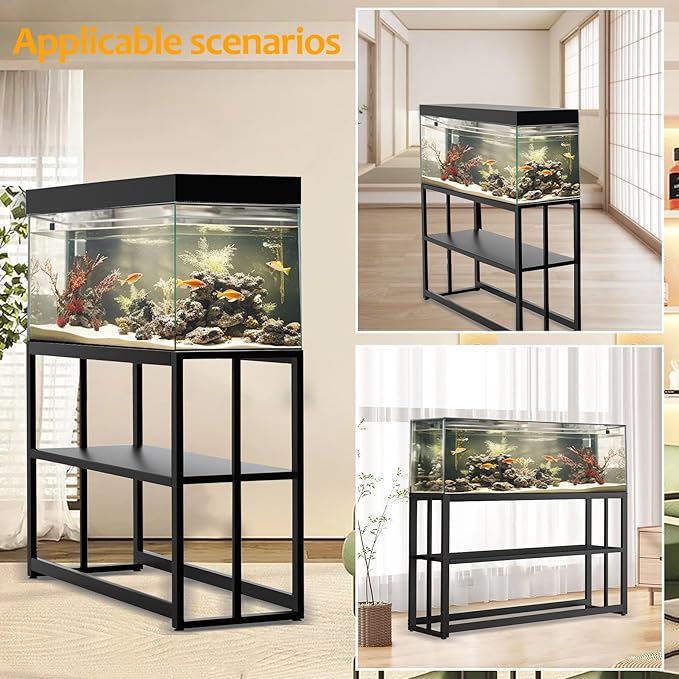 Akenow 55-75 Gallon Fish Tank Stand with Storage Shelf, 48.5 x14.9 x 29.2 Inch Aquarium Stand, Turtle Tank, Reptile Terrariums and Breeder Tank Stand,980LBS Capacity, Black-PurrikoPets