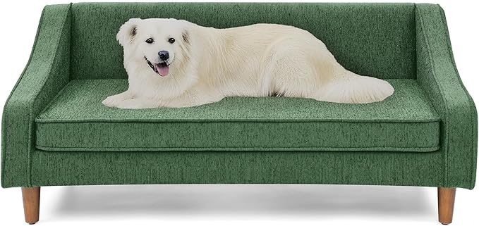 Dog Sofa Couch for Medium to Large Dogs, Durable Pet Sofa with Washable Fabric, Elevated Mini Dog Bed with Wooden Legs for Medium and Large Dogs, Dark Grey-PurrikoPets