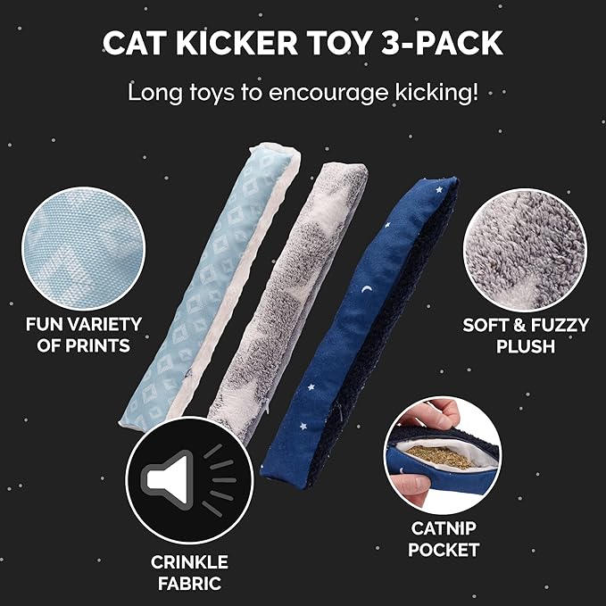 Furhaven 3-Pack Catnip Plush Cat Kicker Toy - Catnip Bags Included - Durable & Washable - Space Print, Set of 3-PurrikoPets