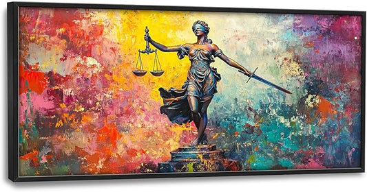 Extra Large Lady Justice Framed Wall Art for Living Room,Oversized Scales of Justice Pictures Wall Decor,Abstract Colorful Canvas Print Painting Modern Artwork Bedroom Office Bathroom 60L" x 30W"-PurrikoPets