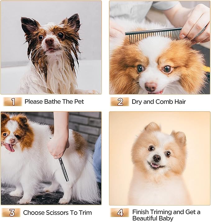 Gimars 7inch Professional 4CR Stainless Steel 6 in 1 Grooming Scissors for Dogs with Safety Round Tip, Heavy Duty Titanium Coated Pet Grooming Scissor for Dogs, Cats and Other Animals-PurrikoPets