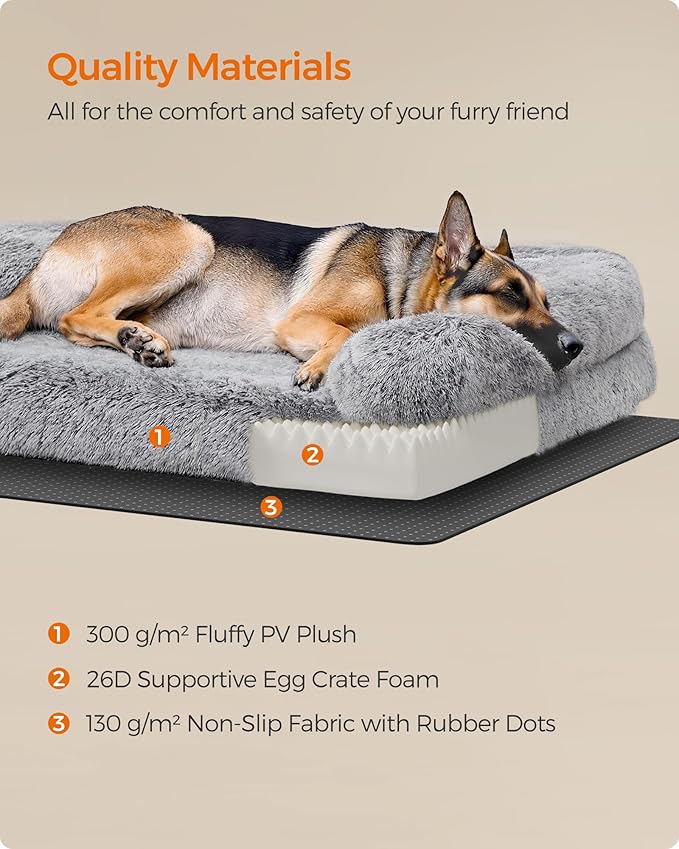 Feandrea Dog Bed, Orthopaedic Dog Sofa Bed for Large Dogs, Waterproof Ped Bed with Removable Washable Cover, 48 x 33.5 x 9.5 Inches, Gray Ombré UPGW234G01-PurrikoPets