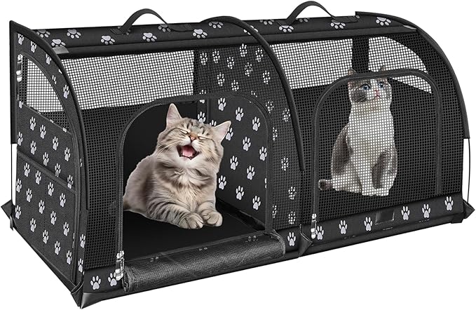 Double Cat Car Travel Carrier, Twin Compartment Show House Cat Cage/Condo，Portable Pet Crate for 2 Cats Travel Double Dog Crate Set for Long Distance Travel-PurrikoPets