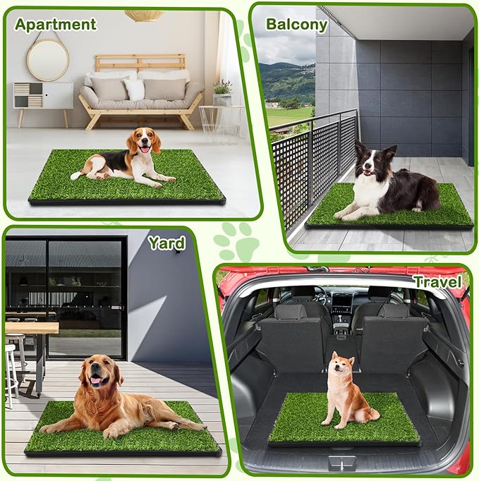 Dog Grass Pad with Tray, 34''X23'' Large Artificial Turf Grass Potty, Reusable Puppy Pee Pads for Dogs, Portable Dog Litter Box for Indoor/Outdoor Potty Training Toilet-PurrikoPets