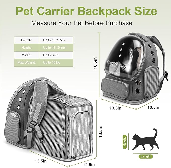Expandable Cat Backpack,Cat Bubble Backpack Carrier for Carrying Cats, Pets and Small Dogs,Airline-Approved,Designed for Travel, Hiking, Walking,Car （Grey-PurrikoPets