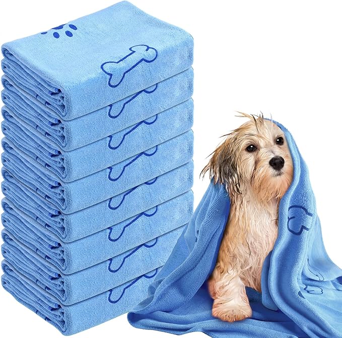 8 Pcs Dog Towels Pet Bath Drying Towels 55 x 28 Inches Large Absorbent Microfiber Quick Fast Drying Soft Beach for Lightweight Cat and Puppy Shower Essentials Cleaning Accessories(Blue)-PurrikoPets