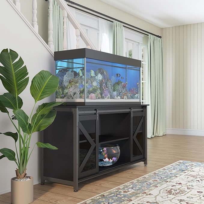 55-75 Gallon Aquarium Stand Heavy Duty Steel Frame, Fish Tank Cabinet with Accessories Storage for Reptile Terrarium & Turtle Tank - 1000lbs Capacity (Black)-PurrikoPets