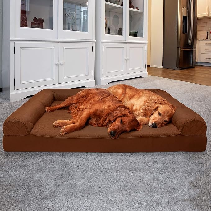 Furhaven Orthopedic Dog Bed for Large Dogs w/ Removable Bolsters & Washable Cover, For Dogs Up to 125 lbs - Quilted Sofa - Toasted Brown, Jumbo Plus/XXL-PurrikoPets