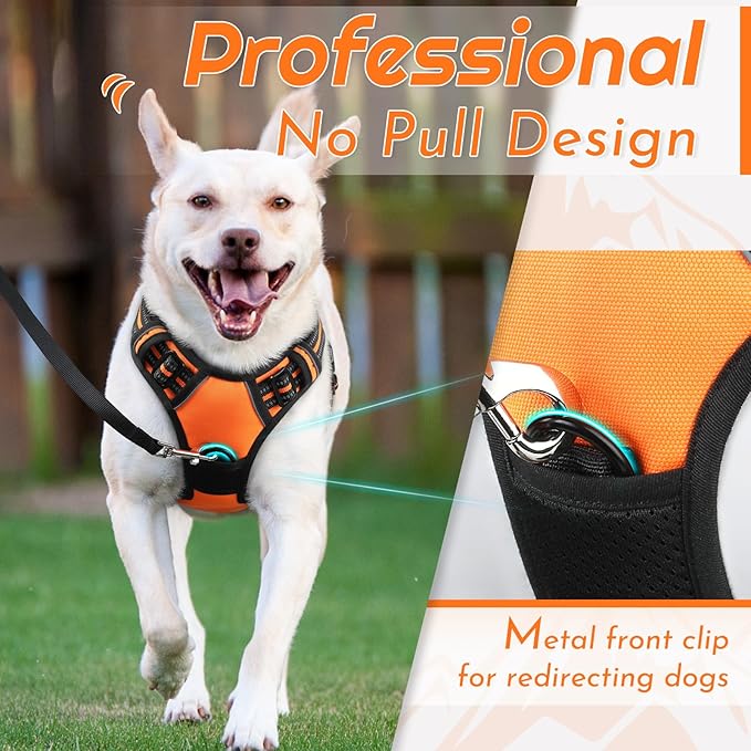 Eagloo Dog Harness Small Sized Dog, No Pull Service Vest with Reflective Strips and Control Handle, Adjustable and Comfortable for Easy Walking, No Choke Pet Harness with 2 Metal Rings, Orange, S-PurrikoPets