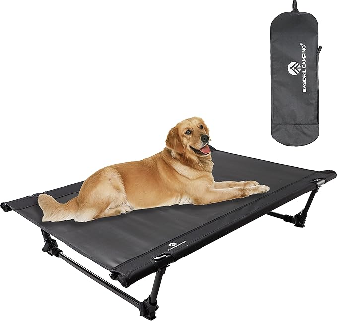 Folding Elevated Dog Bed – Portable Collapsible Raised Dog Cots Cooling Pet Bed with Aluminum Frame, Lever Locking System, Breathable Mesh for Camping, Beach, Lawn, Travel-PurrikoPets