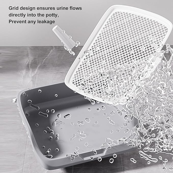 Fabater Dog Potty Toilet Training Tray, Portable Multifunctional Mesh Puppy Training Toilet Pad Holder with Bafflel for Small Dogs Puppies (Gray)-PurrikoPets