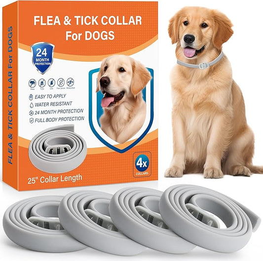 4 Pack Flea and Tick Collar for Dogs - 25" Adjustable Collar Fits Dogs, Long-Lasting 24-Month Protection for Small, Medium, and Large Dog – Waterproof Flea Tick Prevention-PurrikoPets