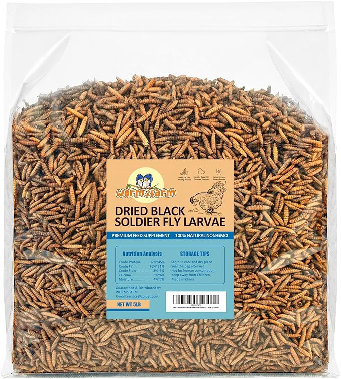 5LB Dried Black Soldier Fly Larvae Treat for Chicken More Calcium Than Mealworms,for Laying Hen,Wild Birds (5 Pound)-PurrikoPets