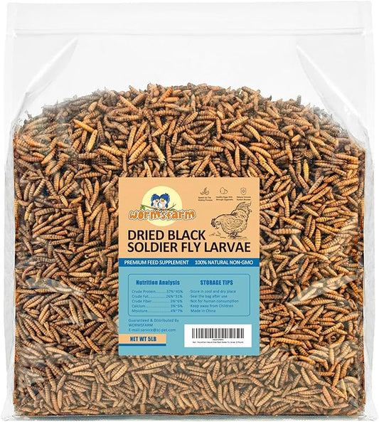 5LB Dried Black Soldier Fly Larvae Treat for Chicken More Calcium Than Mealworms,for Laying Hen,Wild Birds (5 Pound)-PurrikoPets