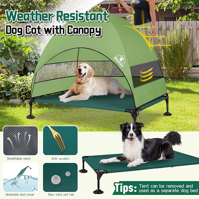 Elevated Outdoor Dog Bed with Canopy & Adjustable Feet - Larger Shade for Camping, Backyard & Patio-PurrikoPets