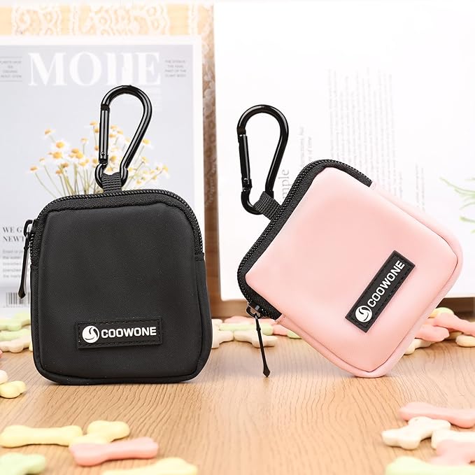 Dog Treat Pouch 2 PCS, Waterproof Small Dog Treat Bag for Leash, Hands Free Dog Walking Bag with Carabiner, Dog Poop Bag Holder for Pet Puppy Travel or Outdoor Use, Zipper Closure to Avoid Spilling-PurrikoPets