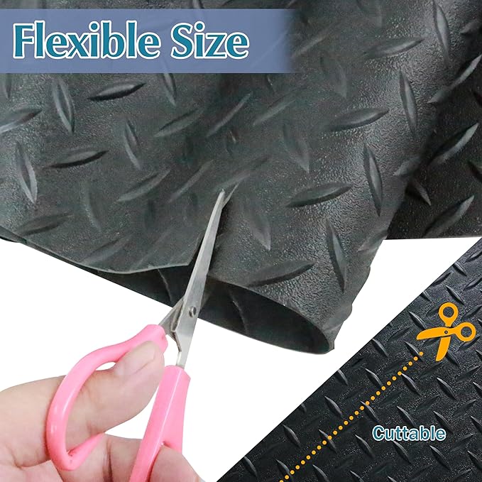 7.5 x 17 FT Garage Floor Mat,2.5 mm Thickness Diamond PVC Garage Flooring Roll, Anti-Slip Shop Floor & Parking mats for Workshop,Gym,Golf Cart Parking or Trailers-PurrikoPets