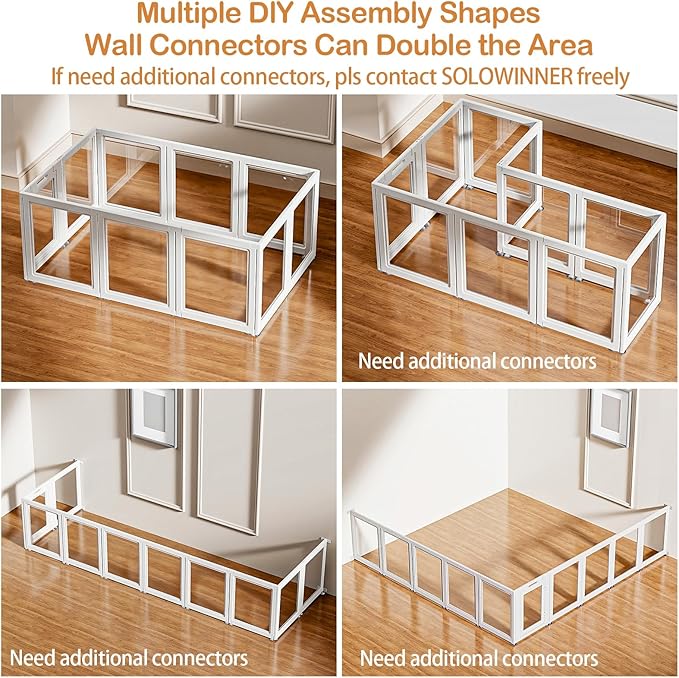 Dog Playpen Transparent Puppy Playpen Indoor, Easy Assemble & Disassemble Clear Pet Playpen, Sturdy & Easy Cleaning Plastic Dog Fence with Suction Cup (23.6"" H, 10PCS), White-PurrikoPets