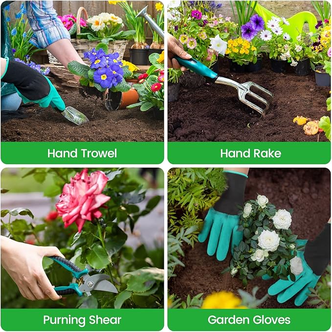 Garden Tool Set 9 PCS, Heavy Duty Gardening Hand Tools for Women, Durability Garden Tool Bag, Rust-Proof Aluminum Gardening Supplies, Ideal Gifts for Women and Men-PurrikoPets