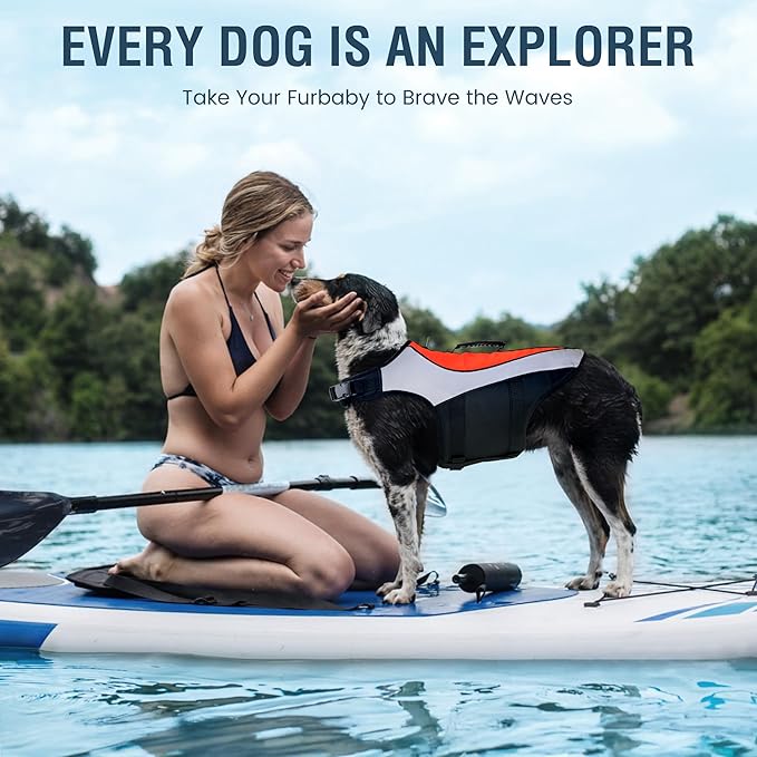 Adjustable Reflective Life Jacket for Medium Dogs - Buoyancy Swim Vest, Rescue Handle Dog Flotation Device, Beach Essentials, Dog Life Vests for Boating, Beach, Pool(M, Orange)-PurrikoPets