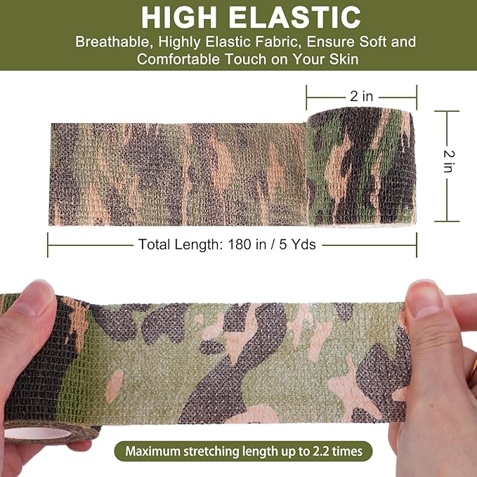 24 Pack Camo Self Adhesive Wrap, 2” x 5 Yards Vet Wrap Cohesive Camo Grip Tape Medical Wrap Self Adherent for Ankle, Wrist Sprains, Pet First Aid-PurrikoPets