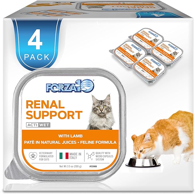Forza10 Kidney Care Cat Food – Renal Support Wet Cat Food with Lamb, 3.5 oz Cans, 4 Pack – Vet Formulated, Made in Italy-PurrikoPets