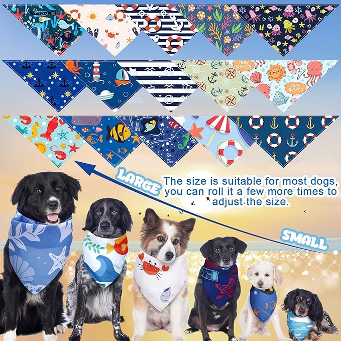 100 Pcs Dog Bandanas Bulk Pet Bibs Colorful Triangle Scarf Pet Bandanas for Medium Large Dogs Spring Summer Birthday Costume Decoration (Ocean Theme)-PurrikoPets